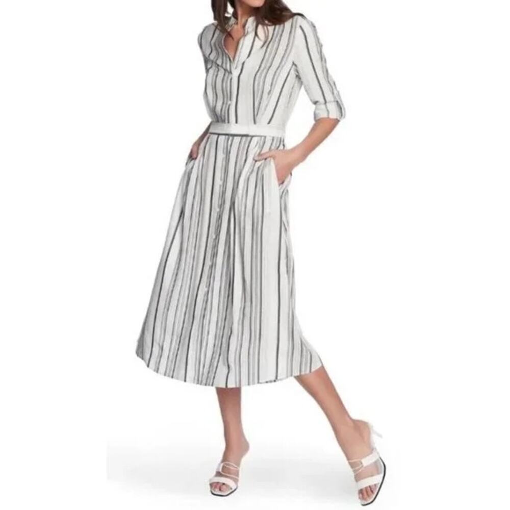 Court & Rowe rayon white blue striped midi shirt dress new sz 14 $129